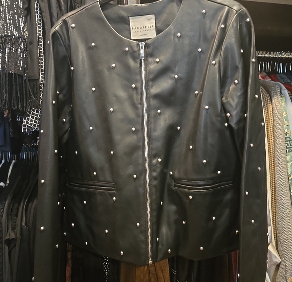 bagatelle Jackets & Blazers - Bagatelle Black Faux Leather Jacket with Pearl Studs